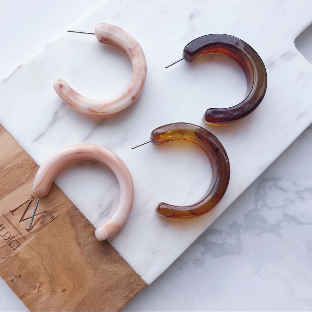 LAST Milky Marble Half Moon Hoop Earrings in Pink - Picture 4 of 4